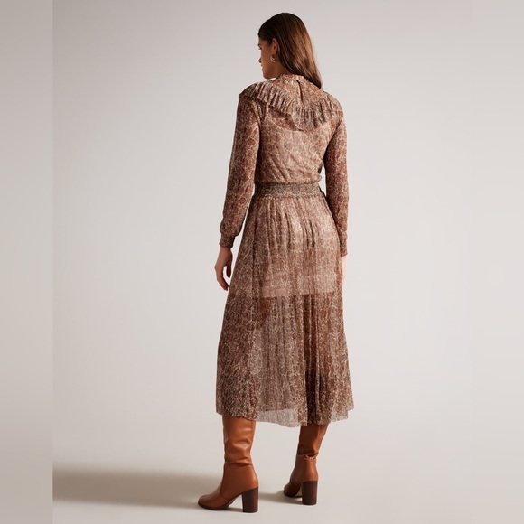 TED BAKER Debbix floral-print metallic-woven midi dress - Picture 3 of 3